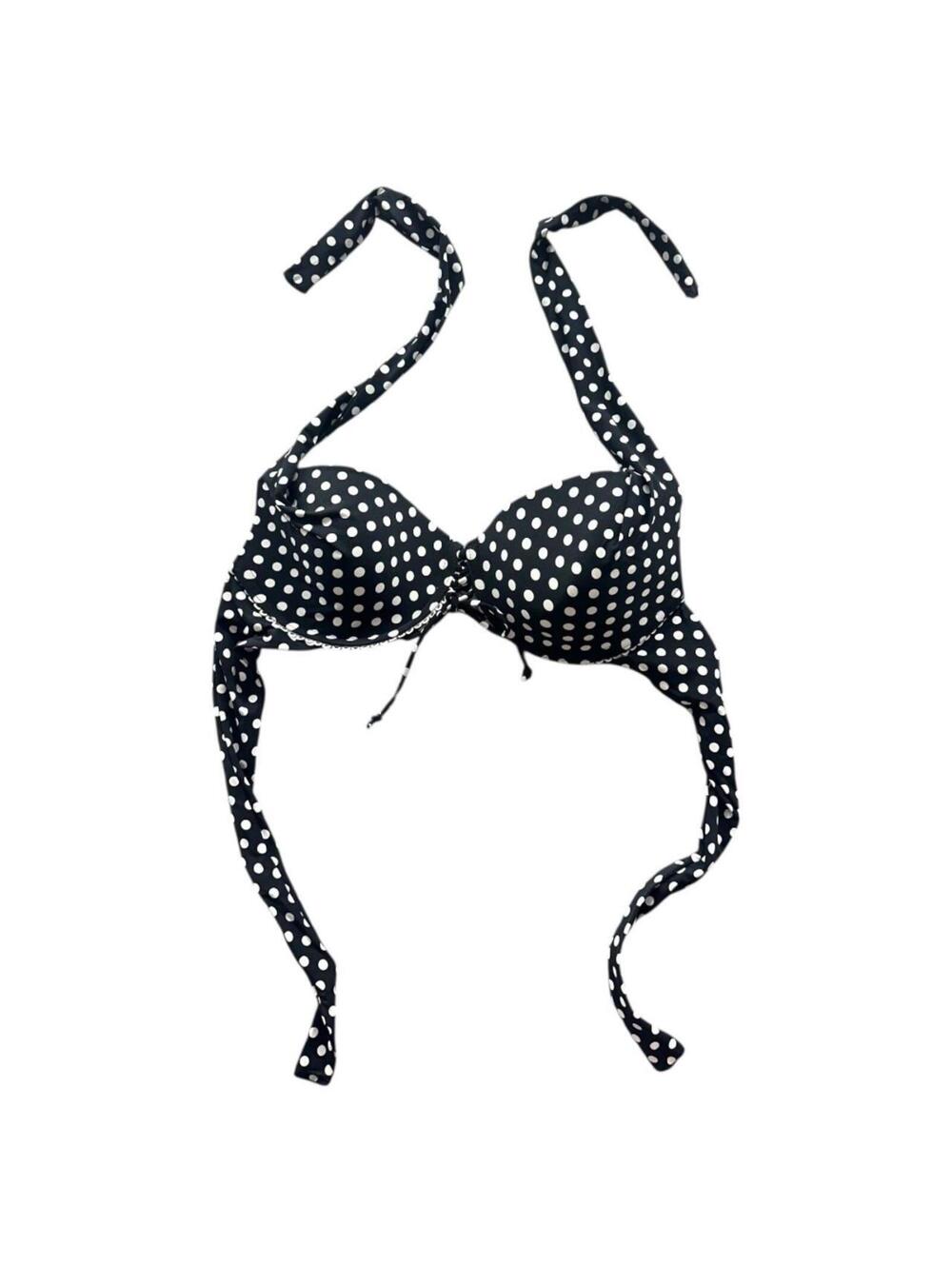 Coco Reef Black White Polka Dot Halter Bikini Top Y2K Coquette Cottage - Picture 2 of 7